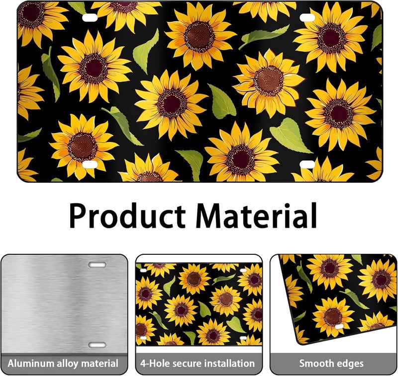 MCIAONE License Plate Sunflower – Vibrant Floral Front License Plate Cover, Aluminum Decorative License Plates, Flower Novelty Vanity Tag, Car Decor Accessory with 4 Holes, 6×12 inch Car Plates Decor - Image 3
